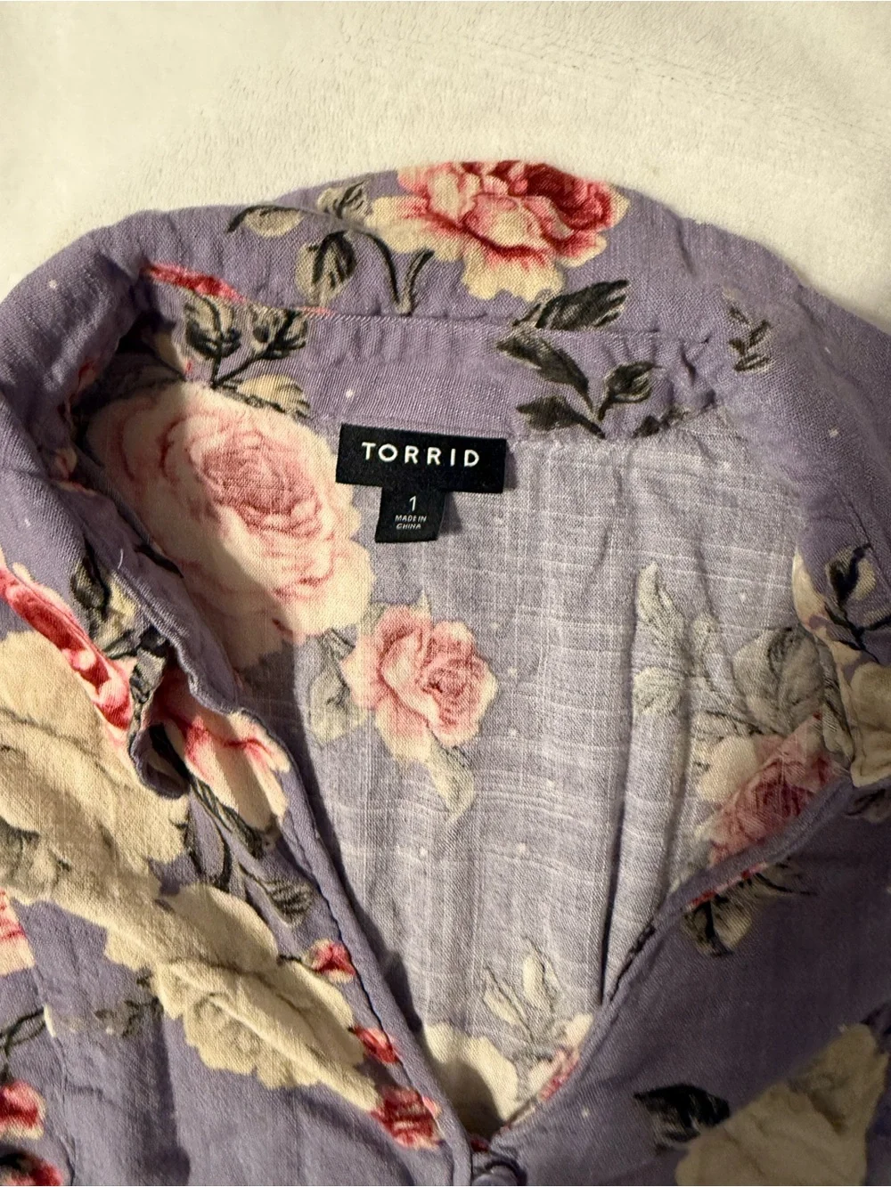 Floral Button-Front Dress in Lavender with Pink Roses